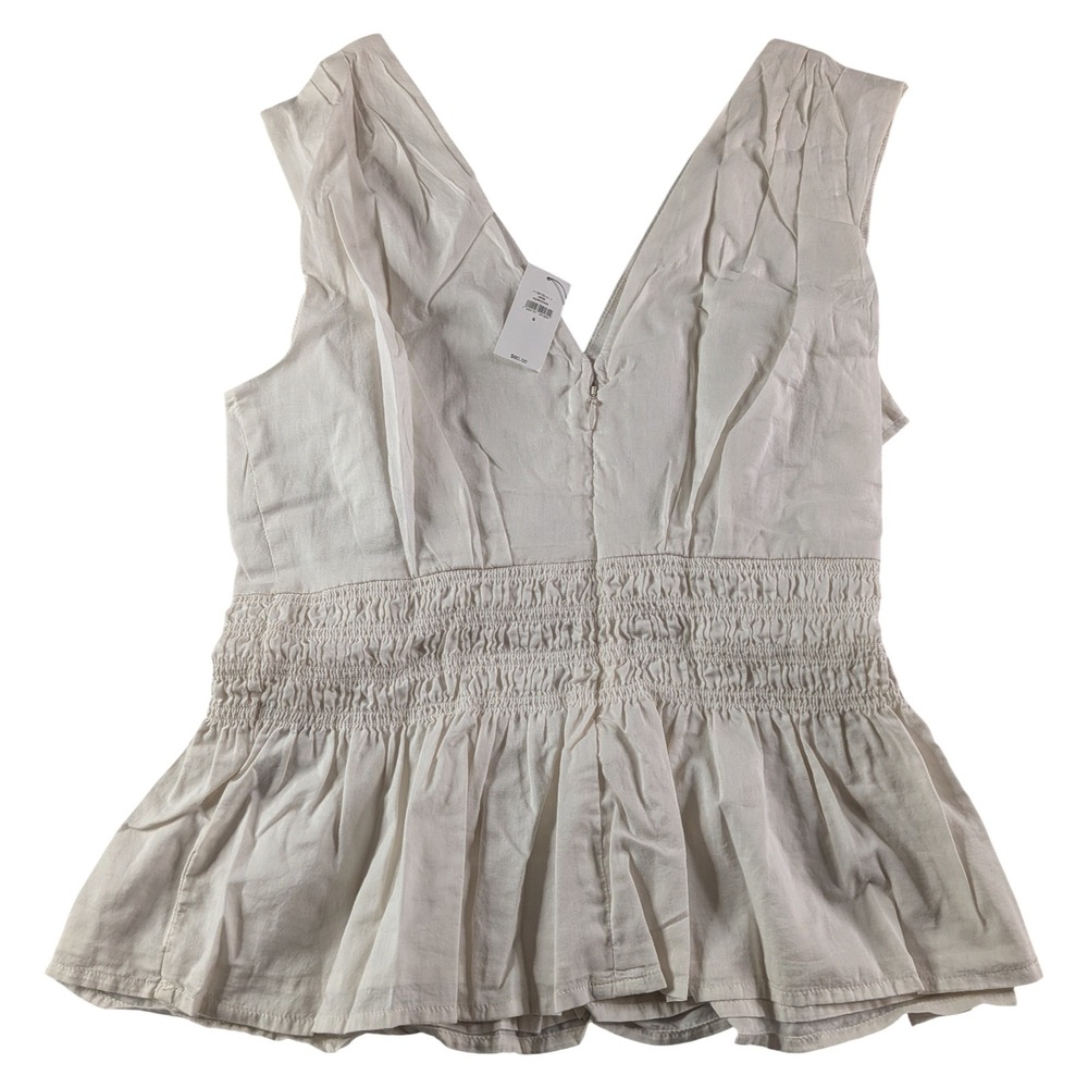 Banana Republic White Cotton Smocked Peplum V-Neck Top Size 6 NWT 1178150-01-1